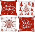 Lanpn Christmas Throw Pillow Covers 12x12 Set of 4, Merry Christmas Winter Xmas Snowflake Decorative Holiday Cushion Pillow Cases 12 x 12 for Outdoor Indoor Farmhouse Home Room Couch Decor (Red) by Lanpn