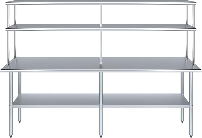 Amgood Stainless Steel Work Table Double Tier Overshelf | Metal Kitchen Prep - Image 2