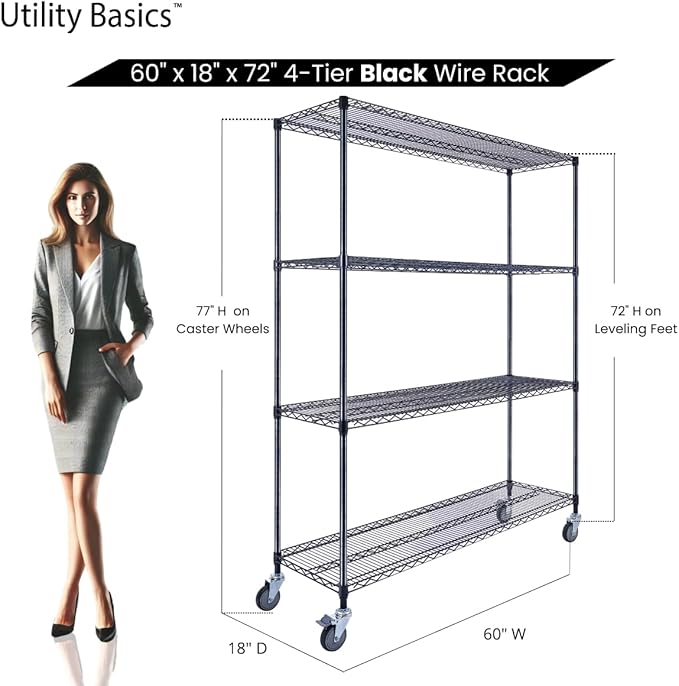 60"x18"x72" Black Premium Metal Steel Wire Shelving 4-Tier NSF 3200 LBS MAX - Image 2