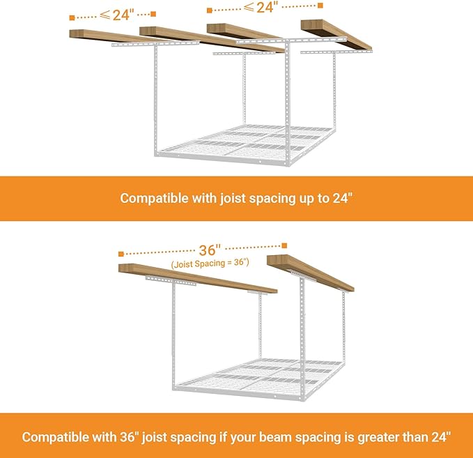 3x6ft Overhead Garage Storage Rack, Heavy Duty Metal Ceiling Shelf, 450lbs - Image 6