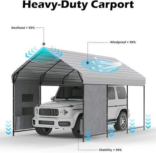 10'x15'x10' Heavy Duty Metal Carport, Steel Carports Canopy - Image 2