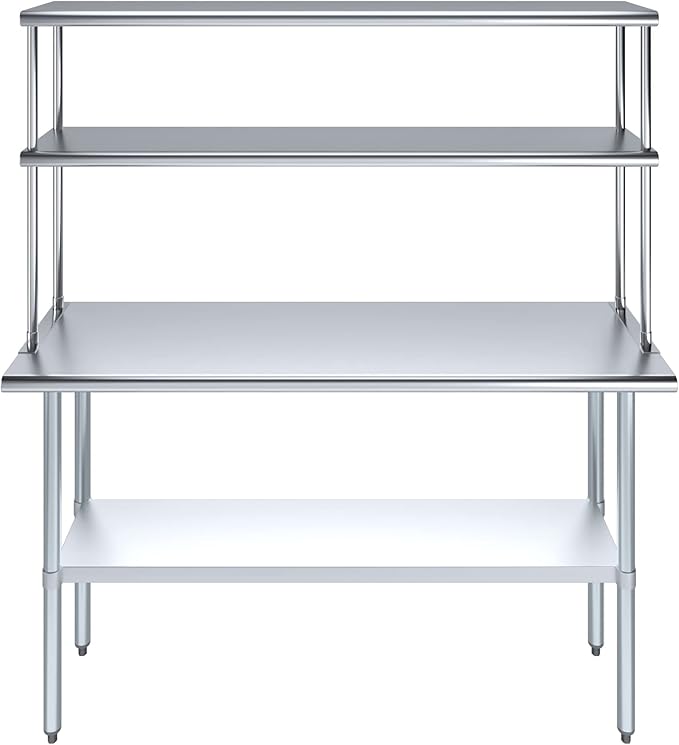 Amgood Stainless Steel Work Table Double Tier Overshelf | Metal Kitchen Prep - Image 2
