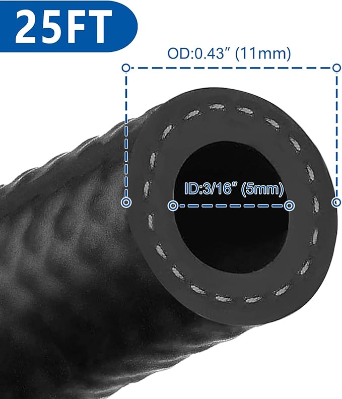 LokoCar Rubber Fuel Hose Line Push Lock 3/16" ID SAE 30R7 NBR 25ft 300PSI Black - Image 2