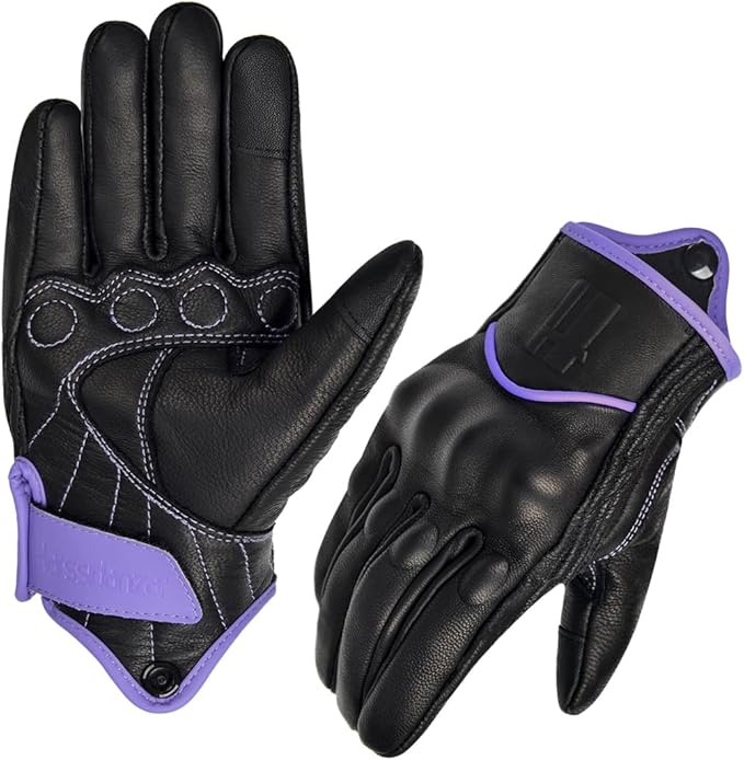 Harssidanzar Women's Motorcycle Gloves, Leather Motorcycle Gloves, Motorbike - Image 5