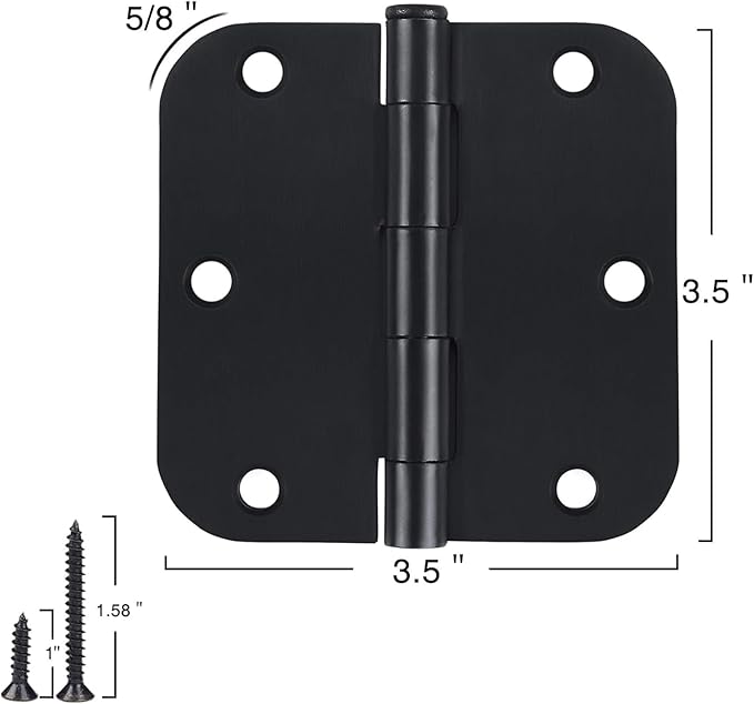 48 Pack Rounded Matte Black Door Hinges 3.5 Inch 5/8" Radius - Image 5