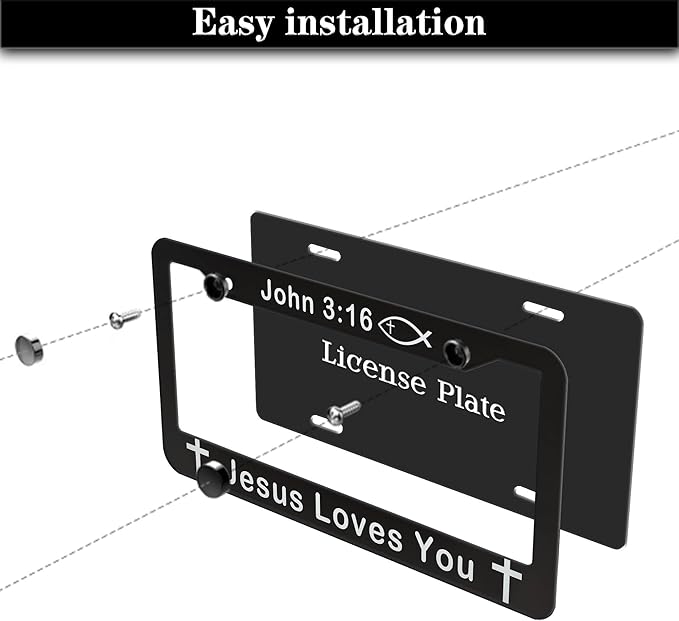 License Plate Cover Black and White License Plate Frames John 3:16 Jesus Loves - Image 7