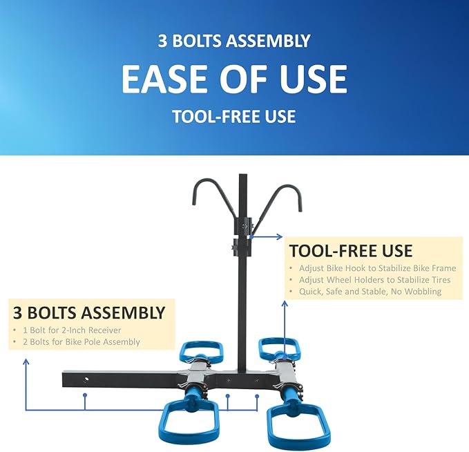 Trailer Hitch Bike Rack for Car 2 Bikes, E Bike Carrier Hitch Mount 2 Bike - Image 4