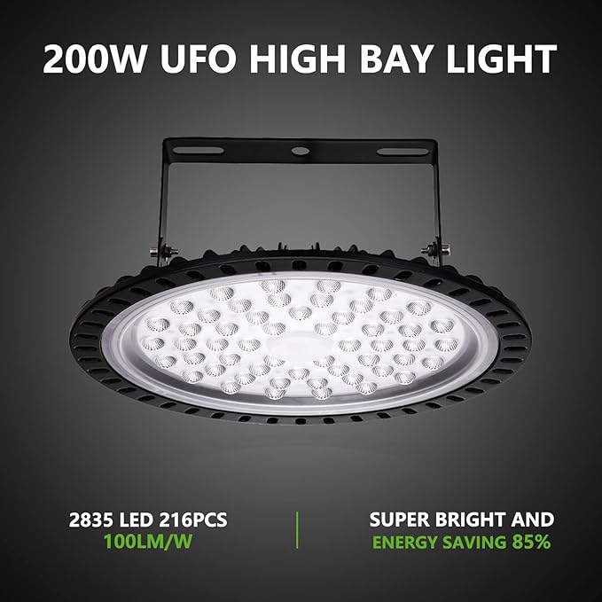 Viugreum 10 Pack 200W UFO LED High Bay Lights, 20000LM 6500K Daylight White - Image 4