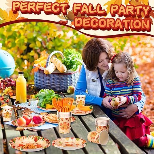 Sliner 180 Pcs Thanksgiving Disposable Dinnerware Set, Leaves - Image 6