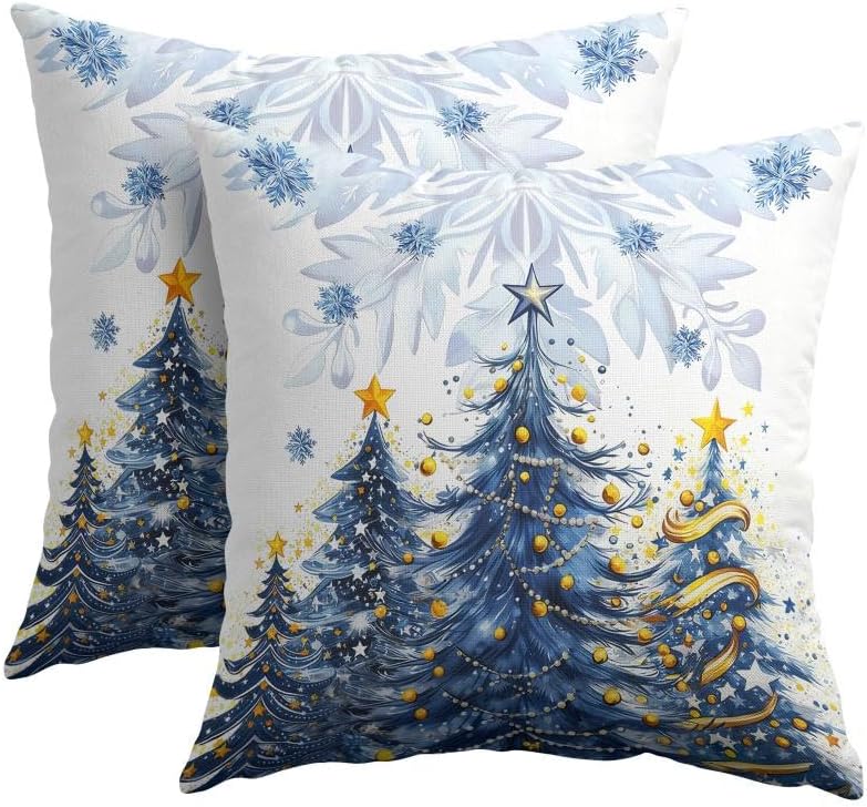 Christmas Tree Throw Pillow Covers 18x18 Set of 2 Winter Snowflake by Trongr