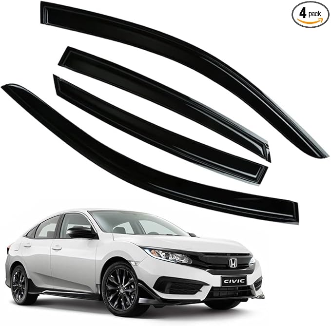Rain Guards for Honda Civic 2016-2021 Sedan, Tape-on Side Window Deflectors by LETINGFAR