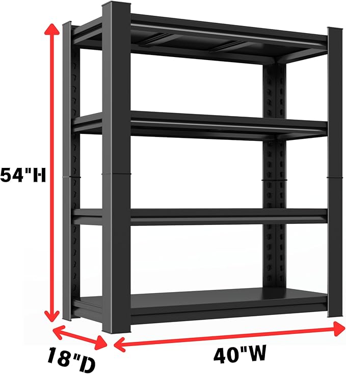 Metal Garage Shelving Unit, Heavy Duty 4-Tier Adjustable Storage Rack, Steel - Image 3