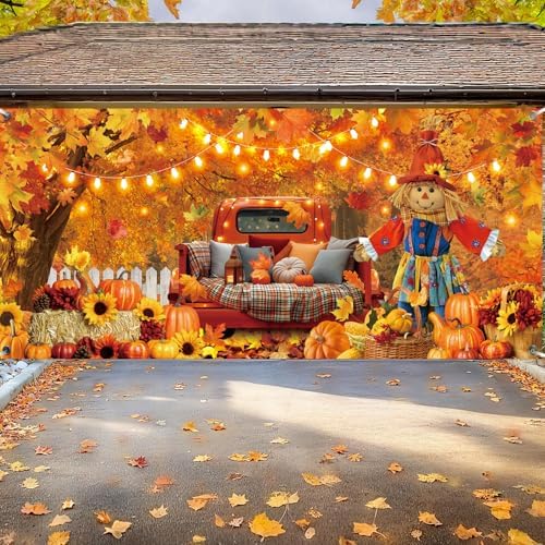 Fall Garage Door Cover Banner Autumn Scarecrow Thanksgiving Decor 7 x 16 - Image 6