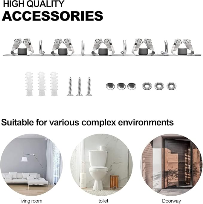 Mop and Broom Holder, 4 Positions 5 Hooks Heavy Duty Mop Hanger Wall Mounted - Image 3