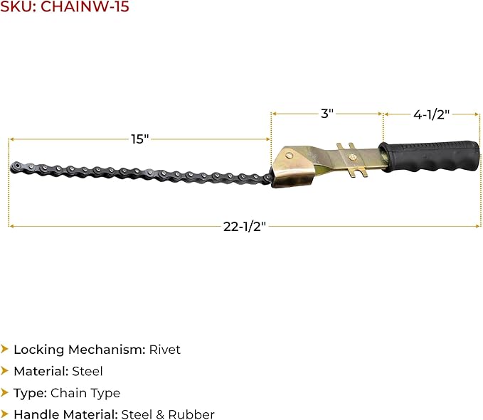 Mytee Products 15" Heavy-Duty Oil Filter Chain Wrench - Image 6