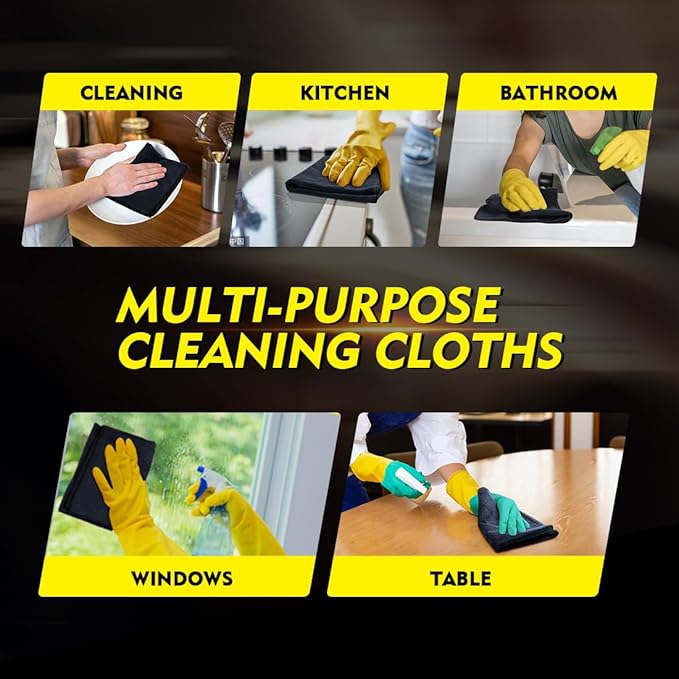 HOMEXCEL Black Microfiber Cleaning Cloth 6 Pack, 12.5 x 12.5 inch Microfiber - Image 6