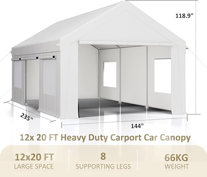 Carport 12' x 20' Heavy Duty Portable Garage, Carport Canopy - Image 7