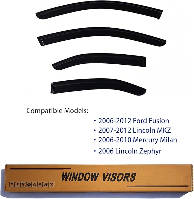 Window Visors Rain Guards fits 2006-2012 Ford Fusion, Out-Channel Window Wind - Image 2