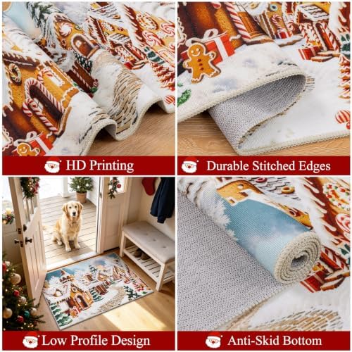 U'Artlines Christmas Kitchen Rugs and Mats Set of 3, Gingerbread Village - Image 3