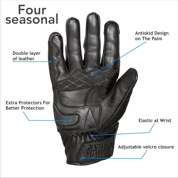 Leather Motorcycle Gloves for Men and Women | Touchscreen | Full Finger | - Image 3