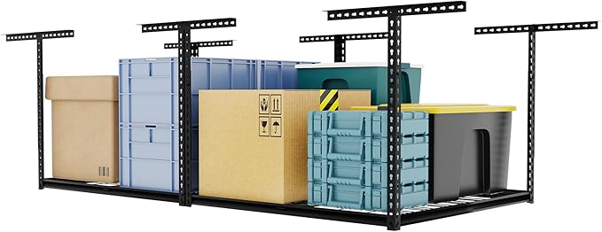 The Atlas 4 x 8 ft Adjustable Height Overhead Garage Storage Rack 900 lbs Heavy by Shuntong