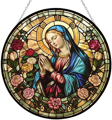 Personalized Virgin Mary Stained Glass Window Hanging by Clare Donovans Stained Glass Suncatcher Birthday Gift for Mom Grandma Teacher Women Friend Memorial Hook by 365CUSGIFTS