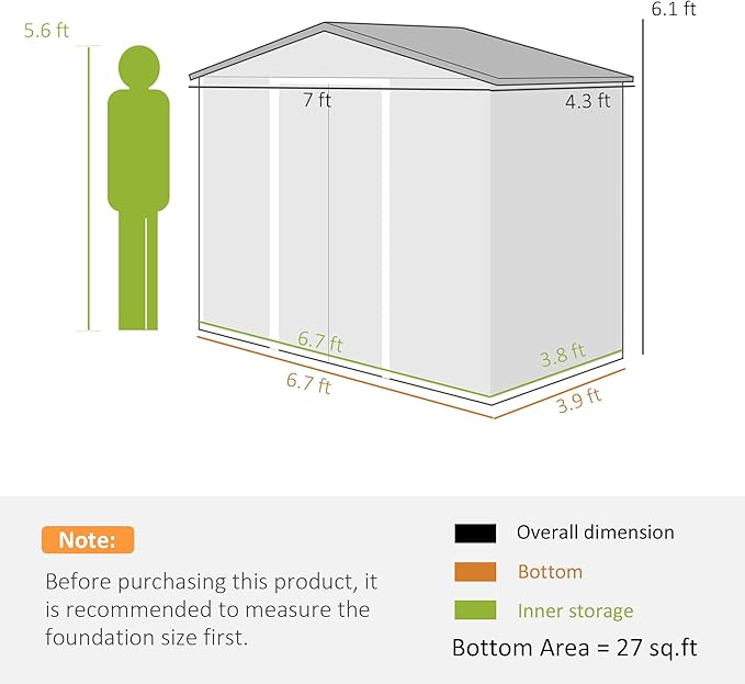Outsunny 7' x 4' Outdoor Storage Shed, Garden Tool Metal Shed - Image 7