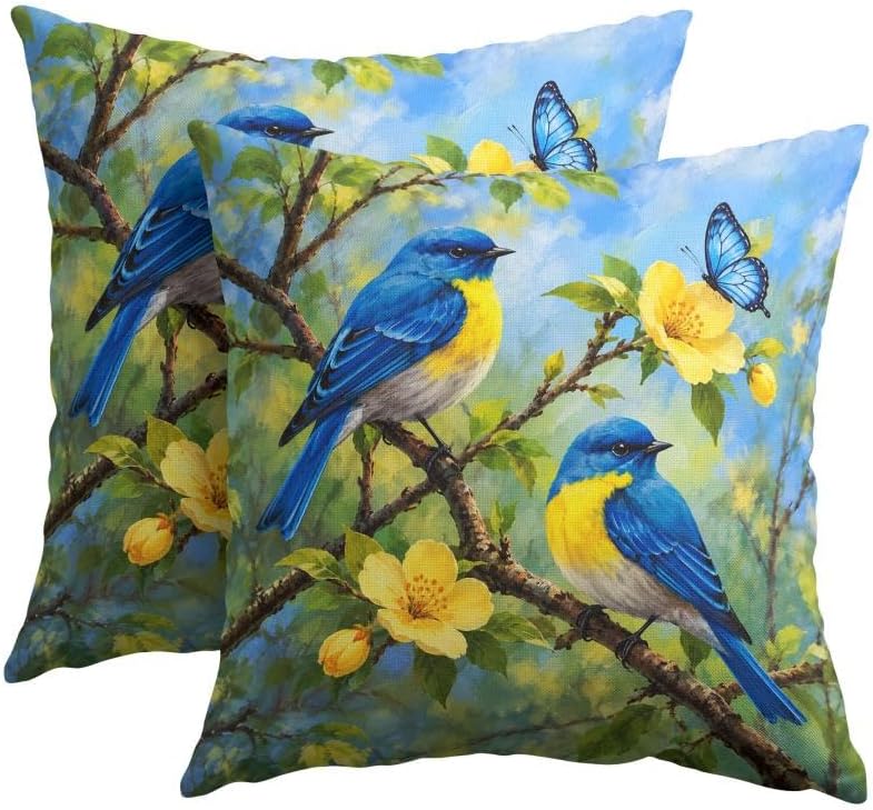 Bluebird Throw Pillow Covers 20x20 Set of 2 Spring Summer Yellow Floral by Trongr
