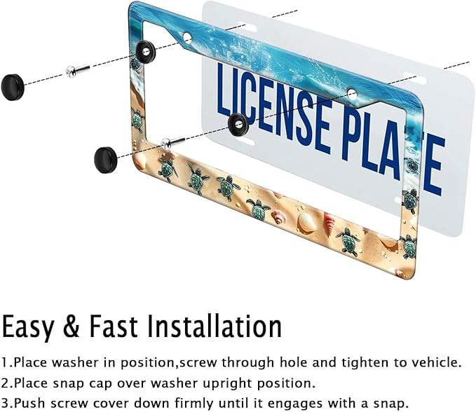 Cute Beach Turtles License Plate Frame, Sea Turtles Sea Shell Starfish Front - Image 6