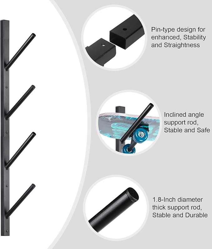 Skateboard Rack Wall Mount – Skateboard Wall Hanger, Snowboard Display Wall - Image 4