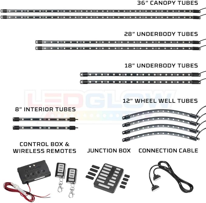 LEDGlow 12pc Million Color LED 4-Seater Golf Cart Underglow Neon Kit - Image 2