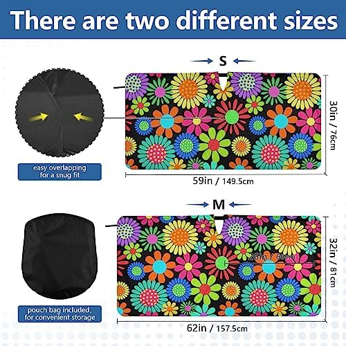 Hippie Flower Windshield Sun Shade, Floral Daisy Colorful Car Sunshade for Auto Truck SUV, Sun Shield that Keeps Your Vehicle Cool, Foldable, Storage Bag (62 x 32 in)