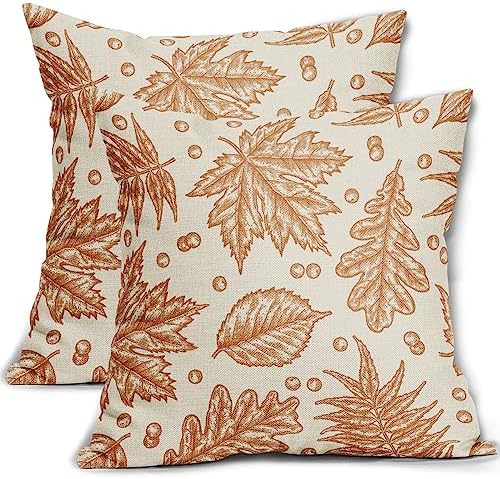 Fall Pillow Covers 24x24 Set of 2 Burnt Orange Maple Leaf Print Autumn Colored Harvest Decorative Outdoor Pillowcases Farmhouse Throw Cushion Case Decor for Home Couch Sofa Bed by Aytipun