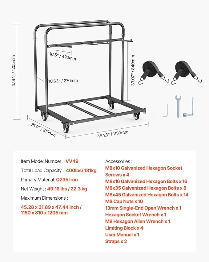 VEVOR Folding Chair Rack, 400 LBS Capacity, Heavy-Duty Chair Cart - Image 7