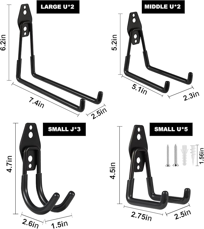 Steel Garage Hooks Wall Tool Organizer, 12 Pack Garage Storage Hook Heavy Duty - Image 2