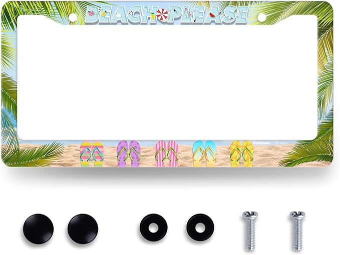 Beach Please License Plate Frame Hawaii Flip Flops License Plate Stainless by RNKATIH