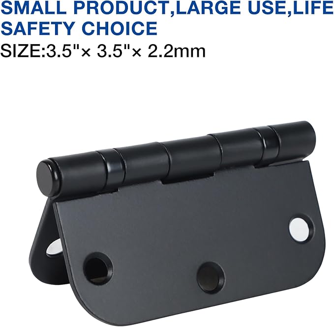 12 Pack Anti Squeak Matte Black Door Hinges 3.5 Inch 5/8" Radius Round Ball - Image 6