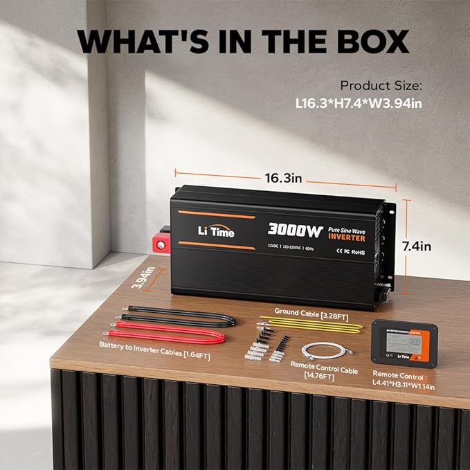 LiTime 3000W Pure Sine Wave Inverter 12V DC to 120V AC Converter - Image 8