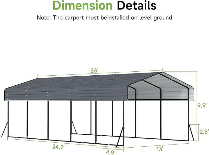 Real Relax 13' x 26' Metal Carport, Heavy Duty Carport - Image 7