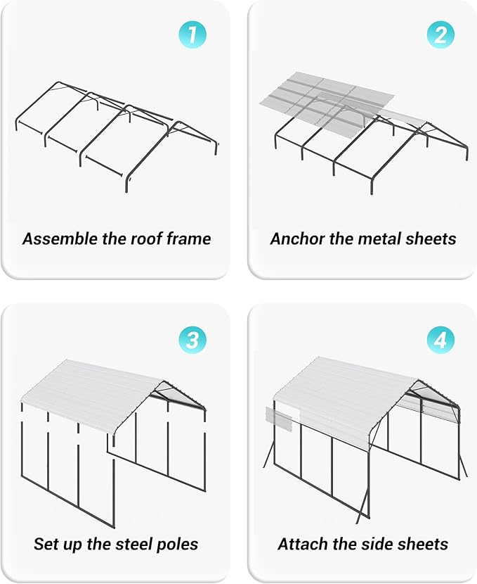13 x 21 FT Metal Carport, Heavy Duty Carports Reinforced Frame and Steel Roof - Image 3