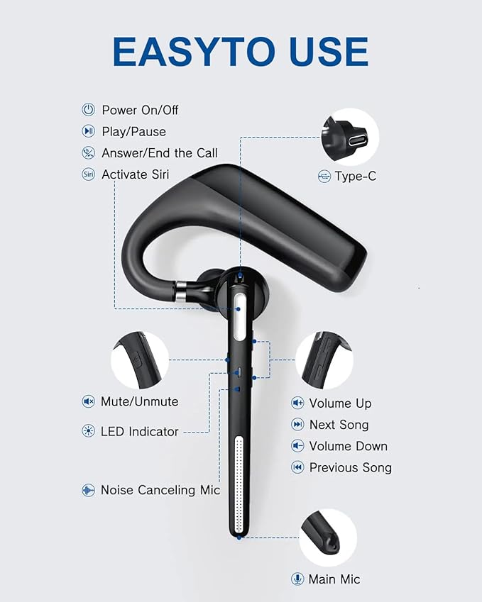 Bluetooth Headset V5.4, Wireless Bluetooth Earpiece - Image 8
