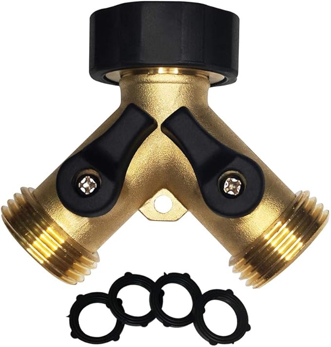 HQMPC Hose Splitter 2 Way Brass Y Valve +3/4" GHT Thread Extra 4 Pressure by HQMPC