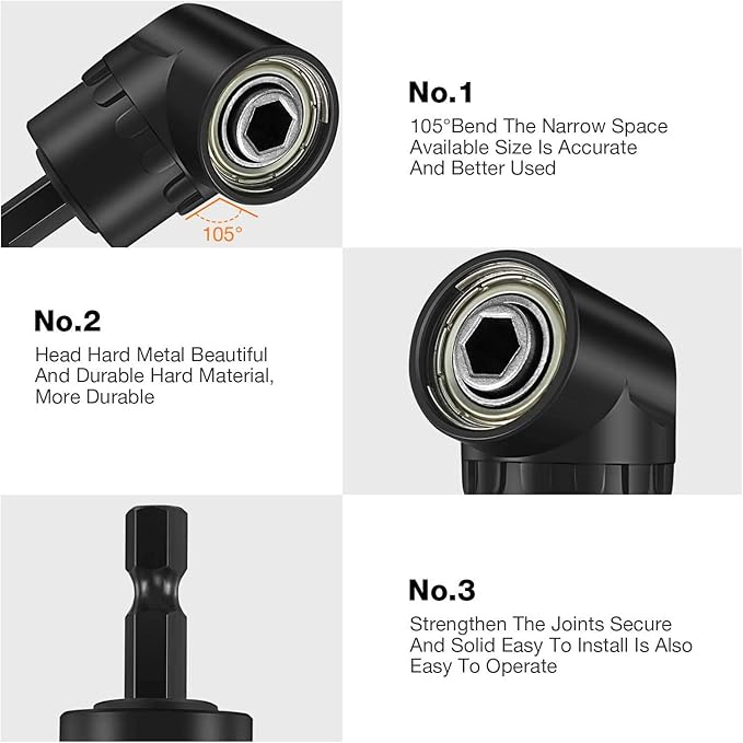 Right Angle Drill Adaptor, 4-in-1 Impact Drill Bit Extension, 360° Rotatable - Image 4