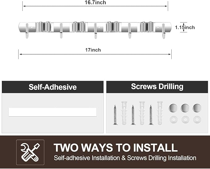 2 Pack Wall Mount, Stainless Steel Broom Hanger, Heavy Duty Mop and Broom - Image 7