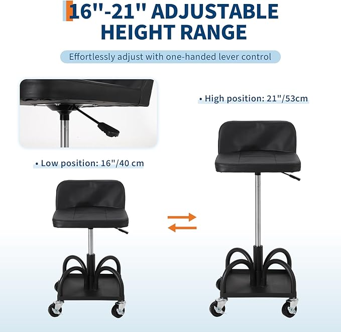 Garage Stool, 19”-25” Adjustable Rolling Mechanic Stool - Image 4