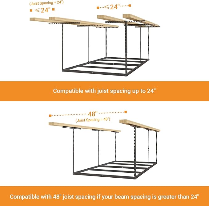 4x8ft Overhead Garage Storage Rack Wooden Decking Not Included, Heavy Duty - Image 6