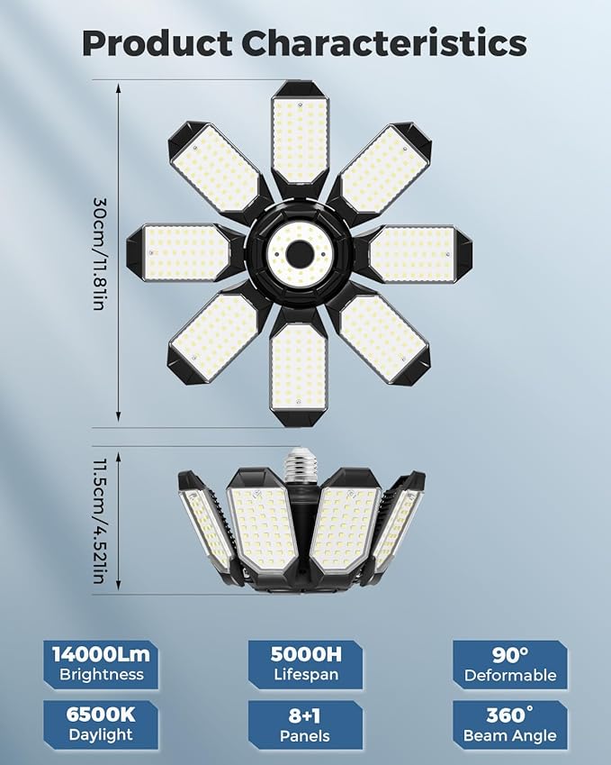 Adiding LED Garage Ceiling Lights 14000Lm w/ 8 Adjustable Panels, Super Bright - Image 2