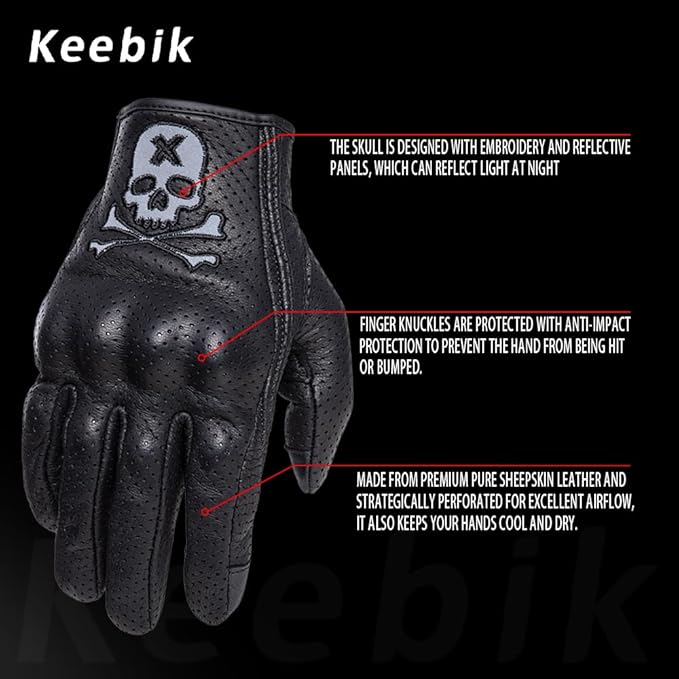 Goatskin Leather Motorcycle Motorbike Powersports Racing Gloves Reflective - Image 2