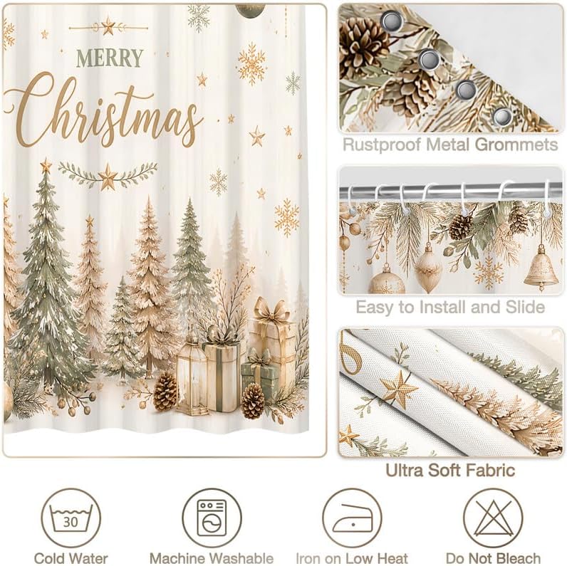 Farmhouse Christmas Shower Curtain, 60x72 Inch Waterproof Fabric - Image 4