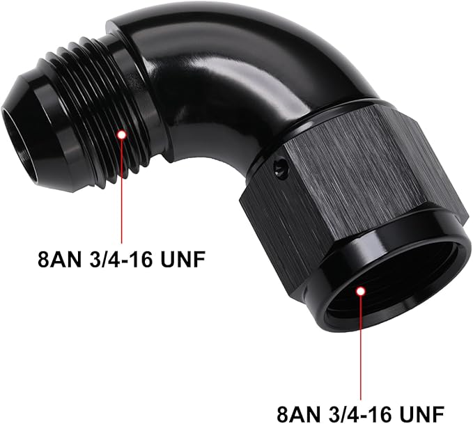 90 Degree 8AN Male to 8AN Female Swivel Full Flow Fitting Adapter Coupler - Image 2